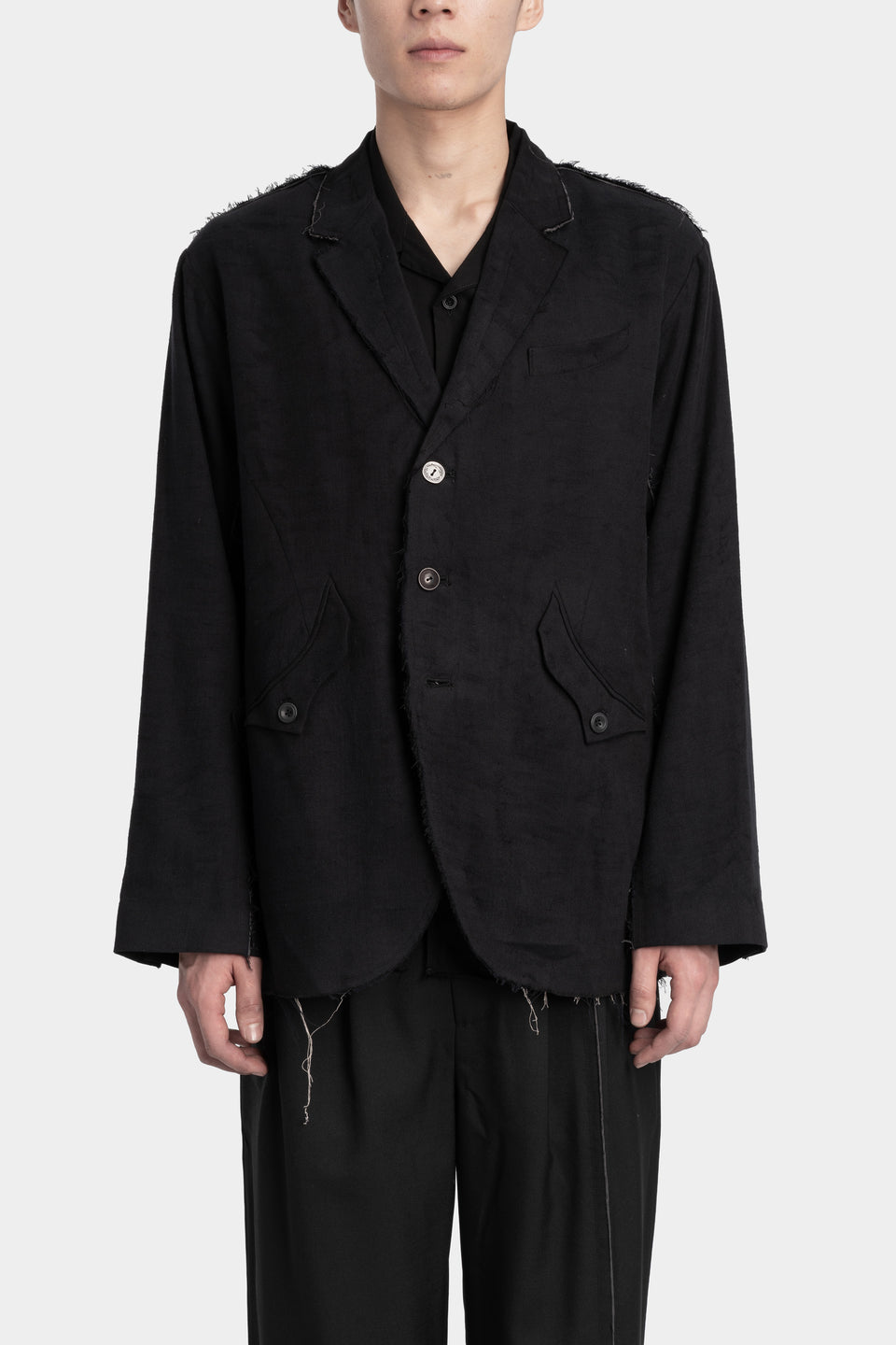 Frayed structured cotton blazer