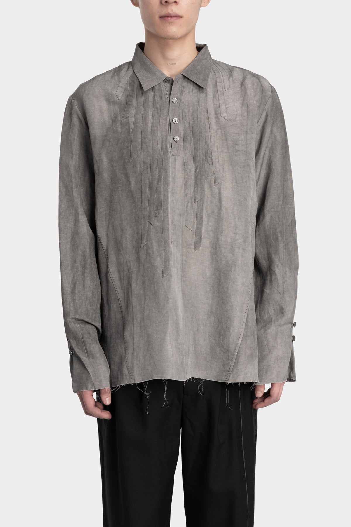 Professor E. | Timeworn silk blend shirt, Natural dyed grey 25FW-PE-FM-13