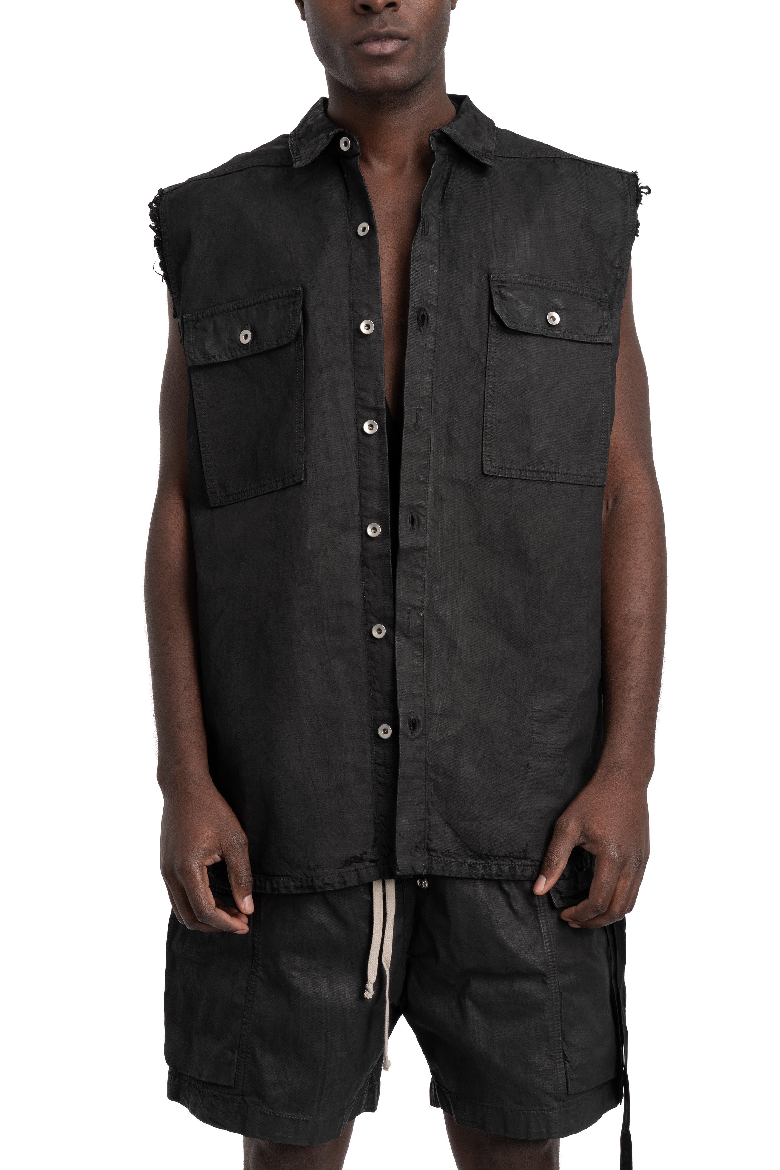 Rick Owens DRKSHDW | Sleeveless Tommy Overshirt, Deep Black Denim 