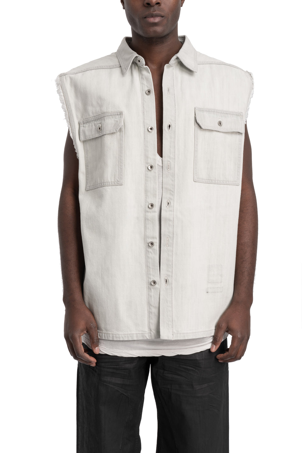 Sleeveless Tommy Overshirt, Milk Wash Denim DMW