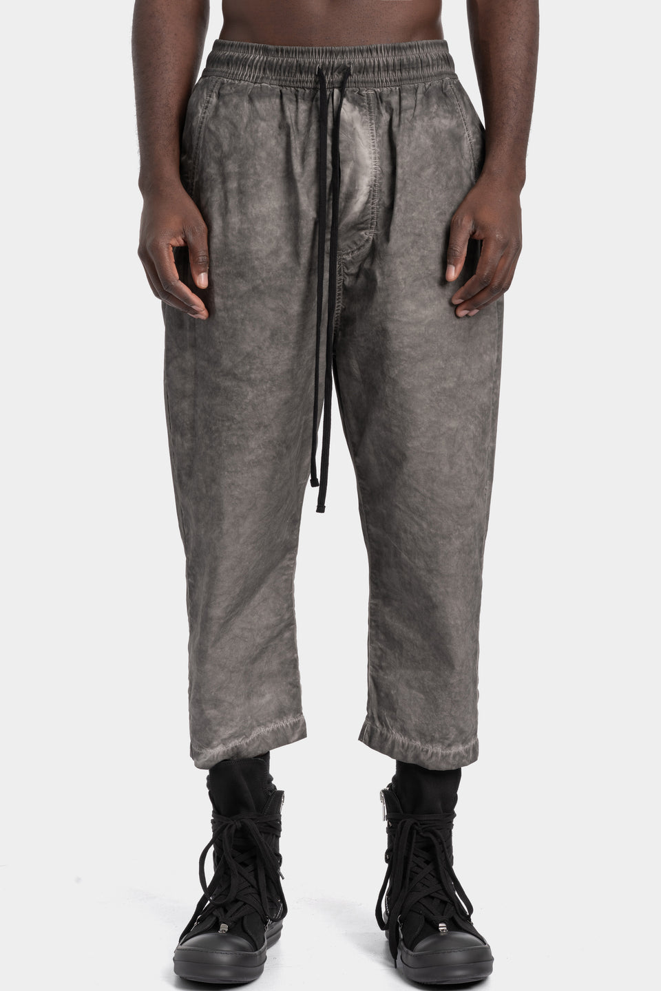 Cropped cotton poplin pants, Vegetal black