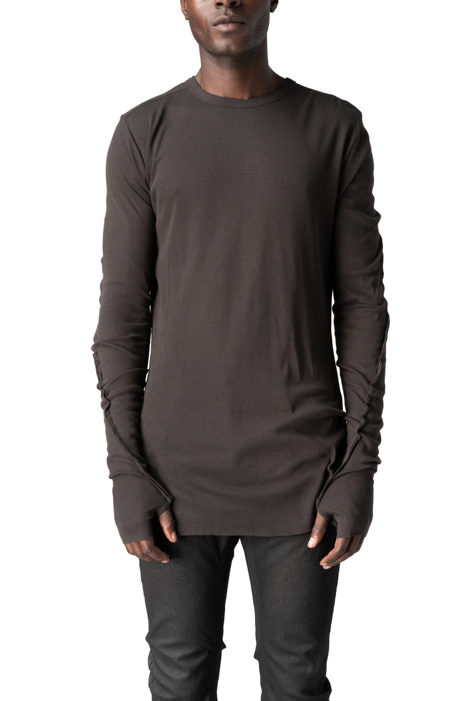 Cotton long sleeve tee, Cold brown