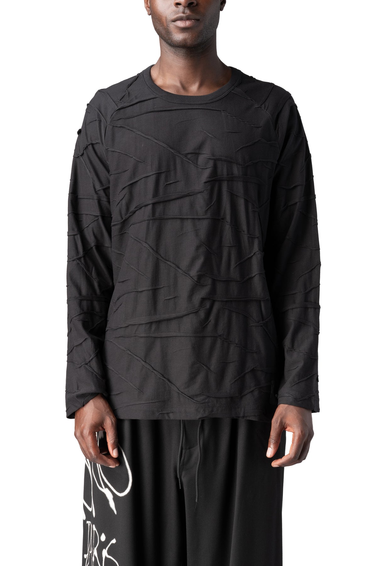 Y-3 | AW26 - Pleated oversized long sleeve t-shirt, Black KT1400