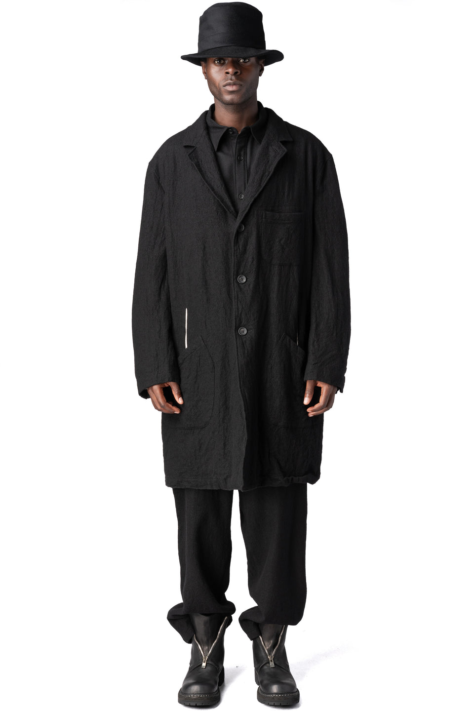 Shrink wool shop coat, Black