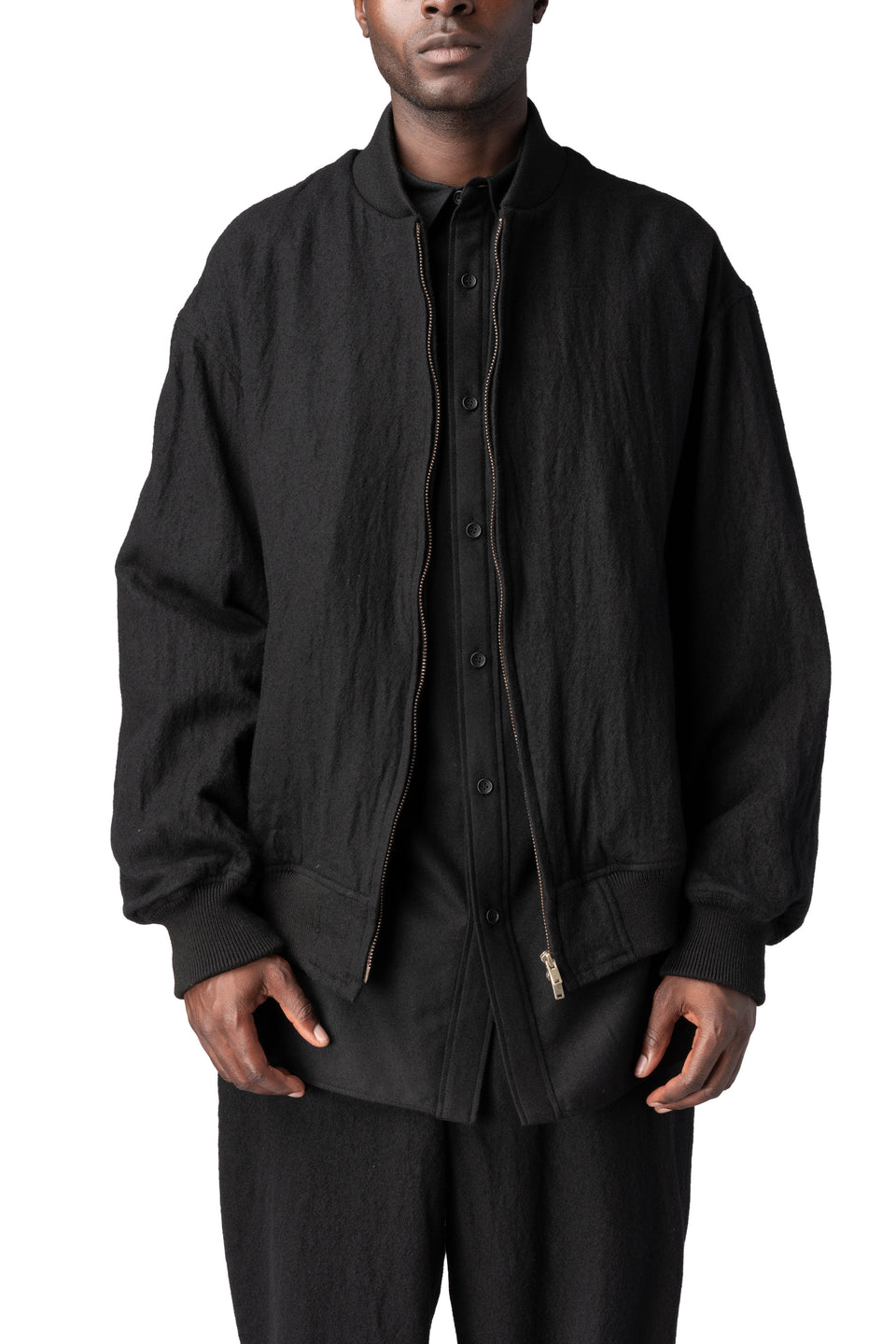 Shrink wool bomber jacket, Black