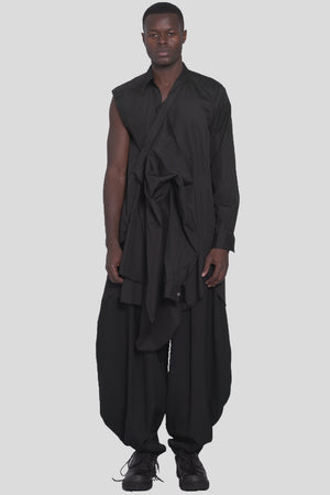 Long asymmetrical wrap-around layered shirt